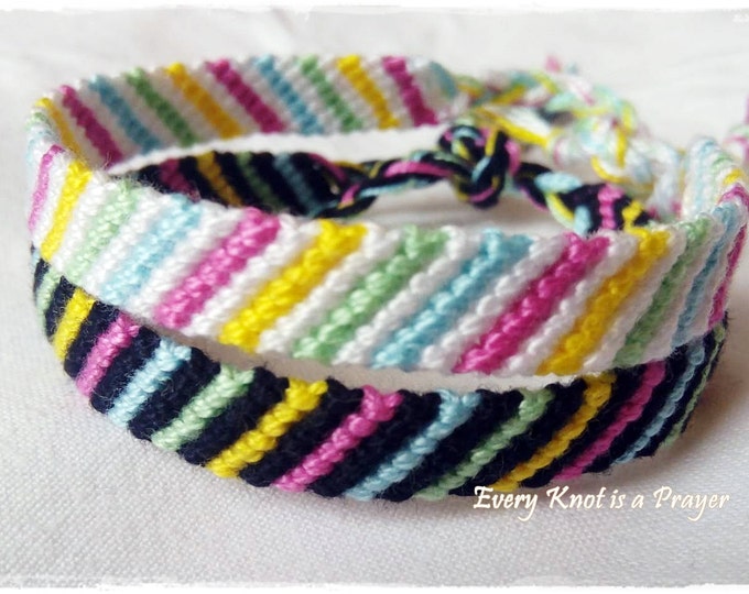 Friendship Bracelet Set, Macrame, Woven Bracelet, Wristband, Knotted Bracelet - Set of two Colorful Rainbow Sibling Best Friend Bracelet