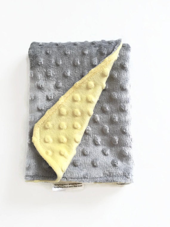 Gender Neutral Minky Baby Blanket in Yellow and Gray by BizyBelle