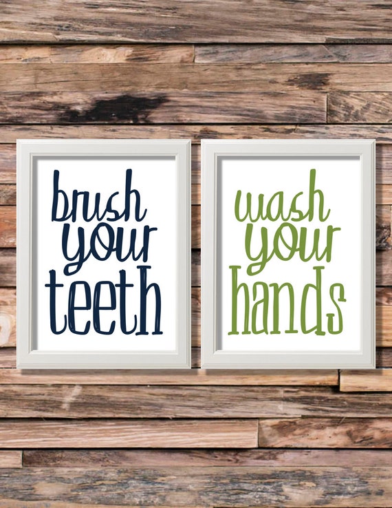 Brush Your Teeth Wash Your Hands Kids Bathroom by theorangeleaf