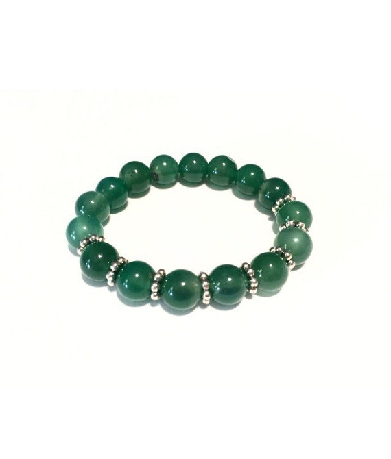 Items similar to Green Emerald Gemstone with Silver Flowers Beaded ...