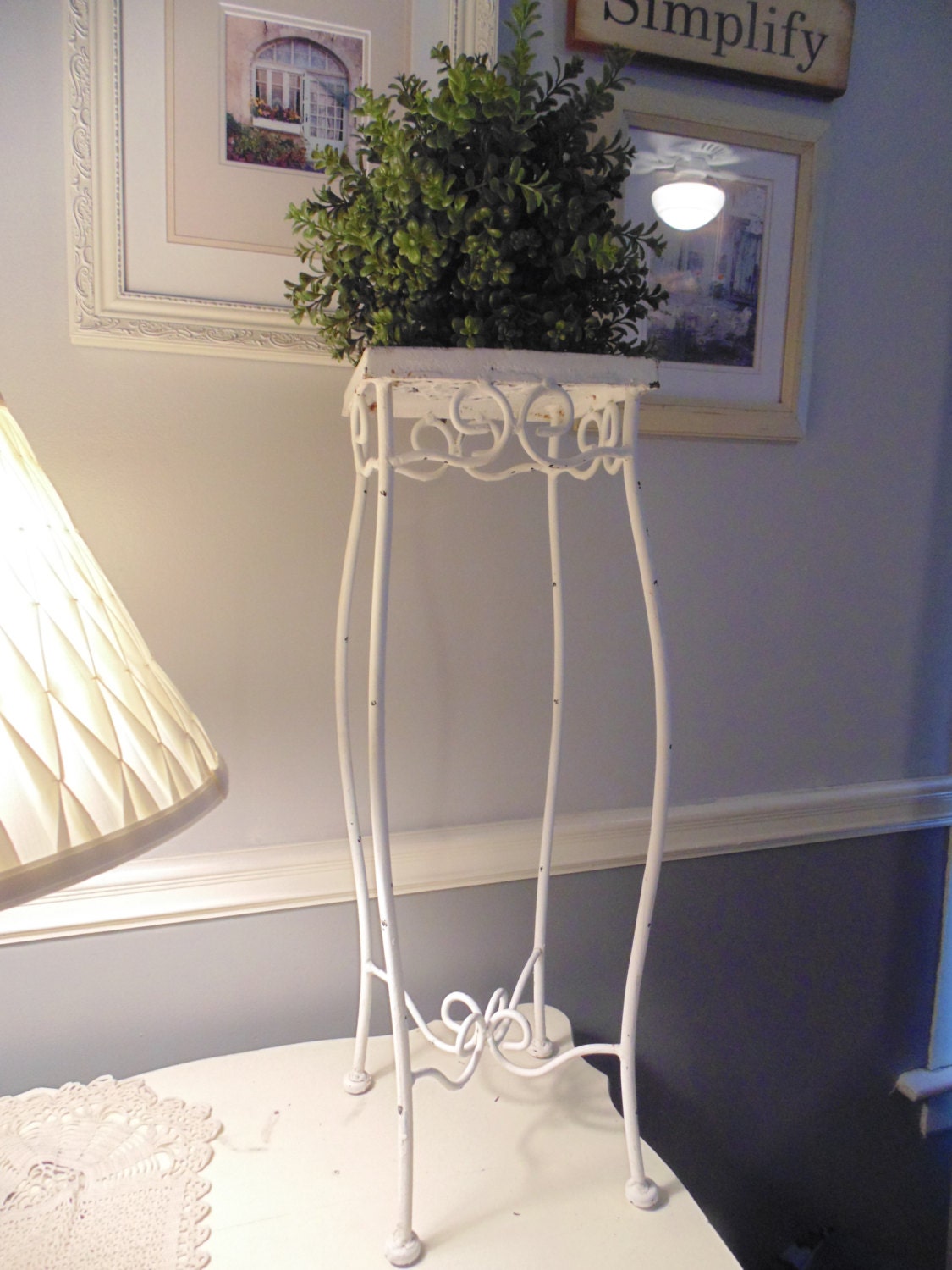 Vintage White wrought Iron Plant Stand End Stand