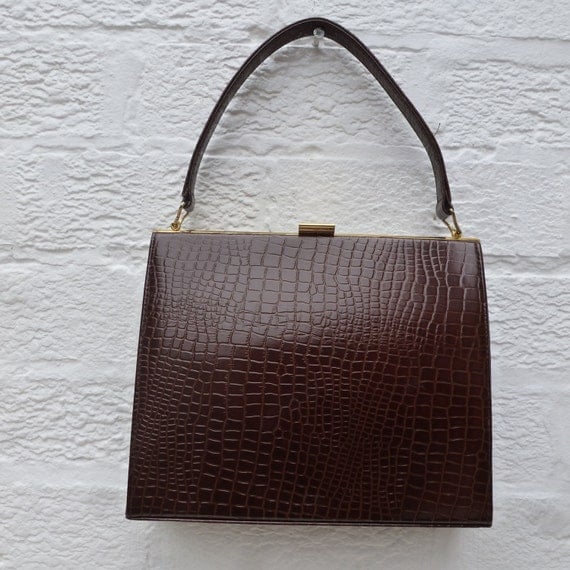 Brown handbag 1960s leather bag womens handbag vintage 60s leather ...