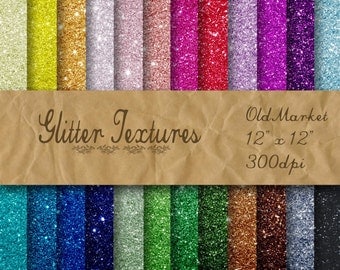 Glitter Digital Paper - Glitter Textures - Glitter Backgrounds - 24 Colors - 12in x 12in - Commercial Use - INSTANT DOWNLOAD