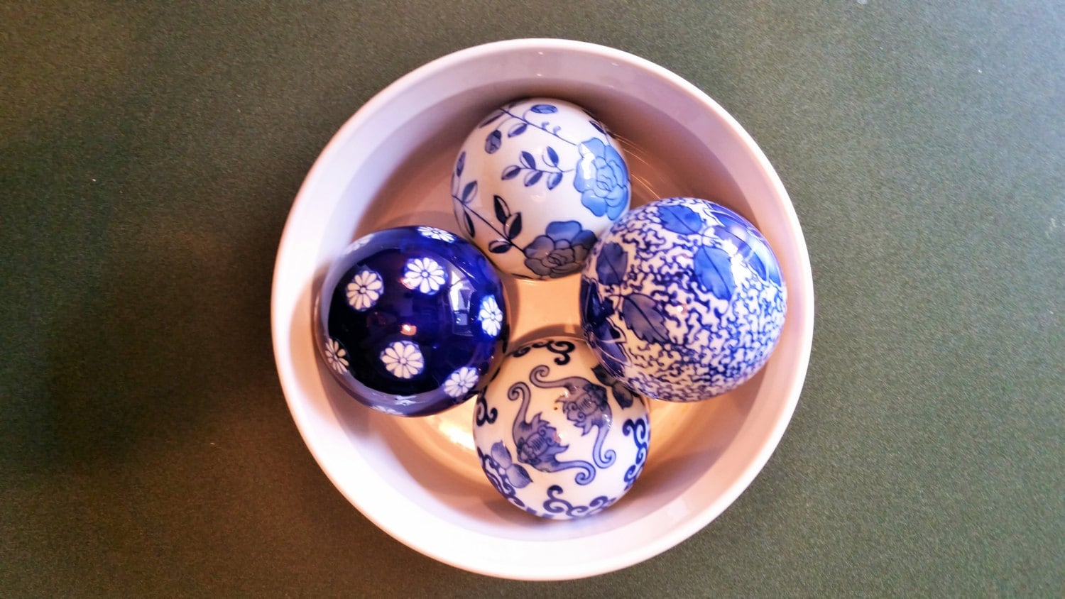 Blue and White Carpet Balls Hand Painted by PotsandPetticoats