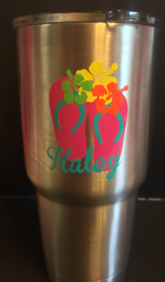 Flip Flops and Flowers Yeti Tumbler With Monogram or Initials