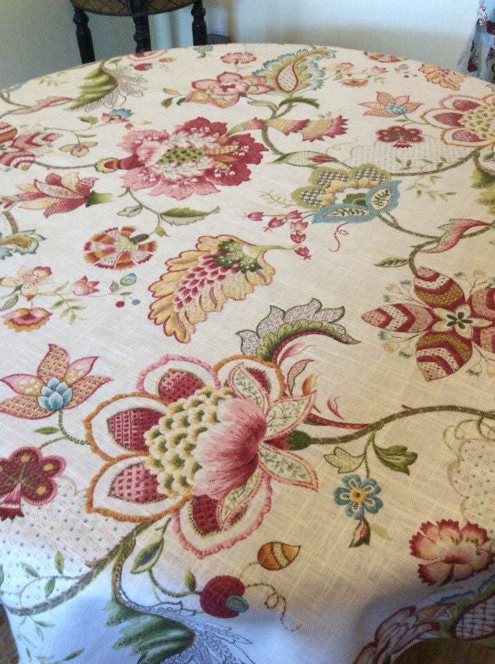 55 Round Floral linen tablecloth