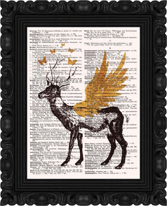 Winged Deer Digital Print mixed media collage deer print Poster