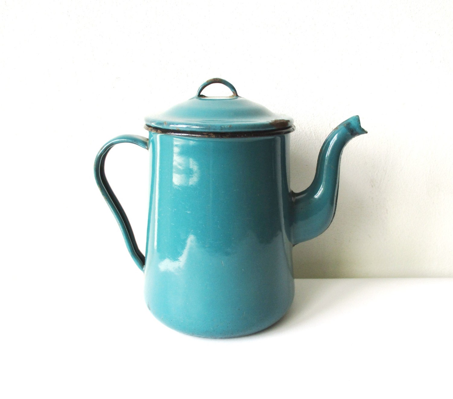Enamel Coffee Pot Vintage Lidded Blue Metal Jug Rustic Soviet
