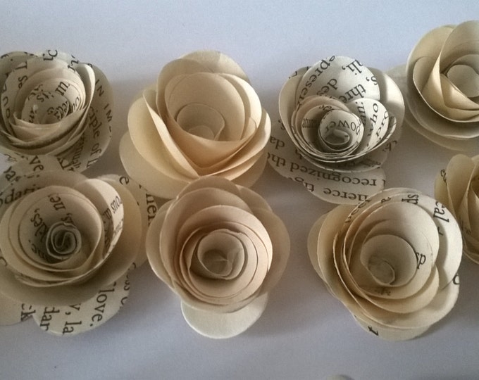 50 Book Page Rolled Roses, Wedding Decoration, Wedding invitations,wedding centerpiece. Made to Order