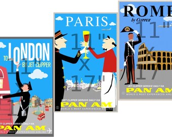 Pan Am - London - Paris - Rome - 11x17 inch - 3 Poster Set (234340624)