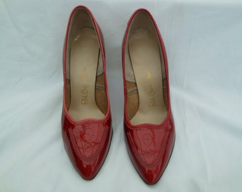 Items similar to 7.5 Red Cross Shoes, Vintage 1960’s Red Suede Pumps ...