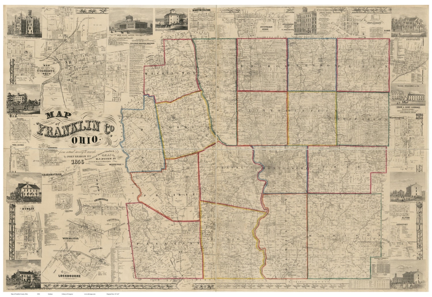 Franklin County Ohio 1856 Wall Map Reprint with by Oldmap