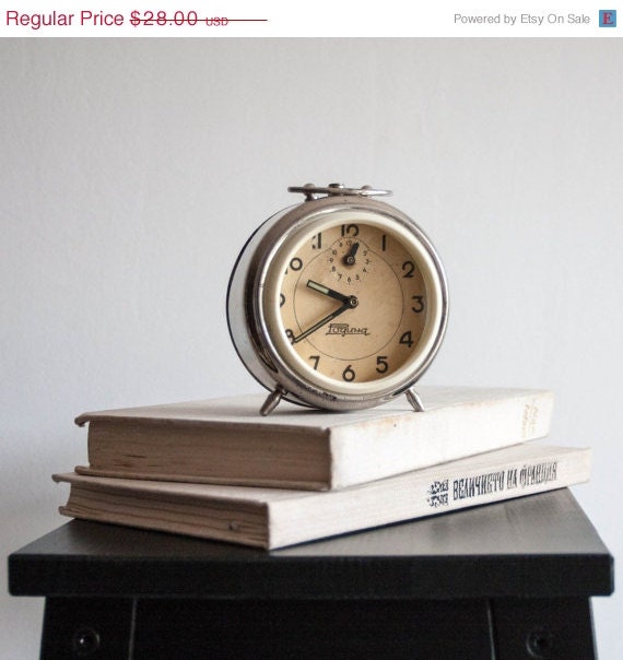 SALE Vintage Desk Clock Gray Rodina Clock by TheThingsThatWere