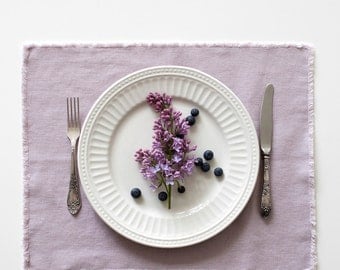Pink Lavender Washed Linen Placemat with Fringes