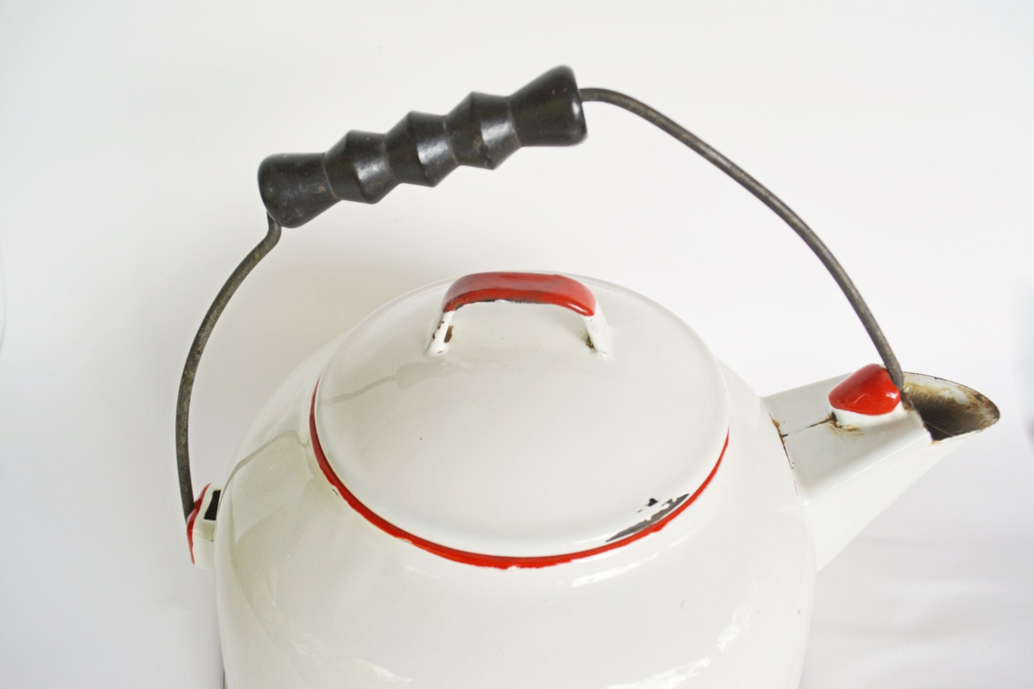 Vintage White Enamel Coffee Pot Cowboy Coffee Pot Rustic