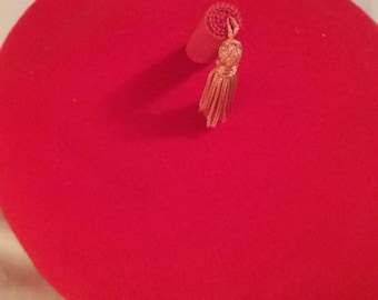 100% Red Wool Beret/Tassel.TNLee.Neumann/ Endler