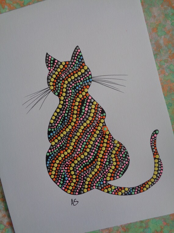 Items similar to DOT ART / Cat Painting / Abstract Art Print of