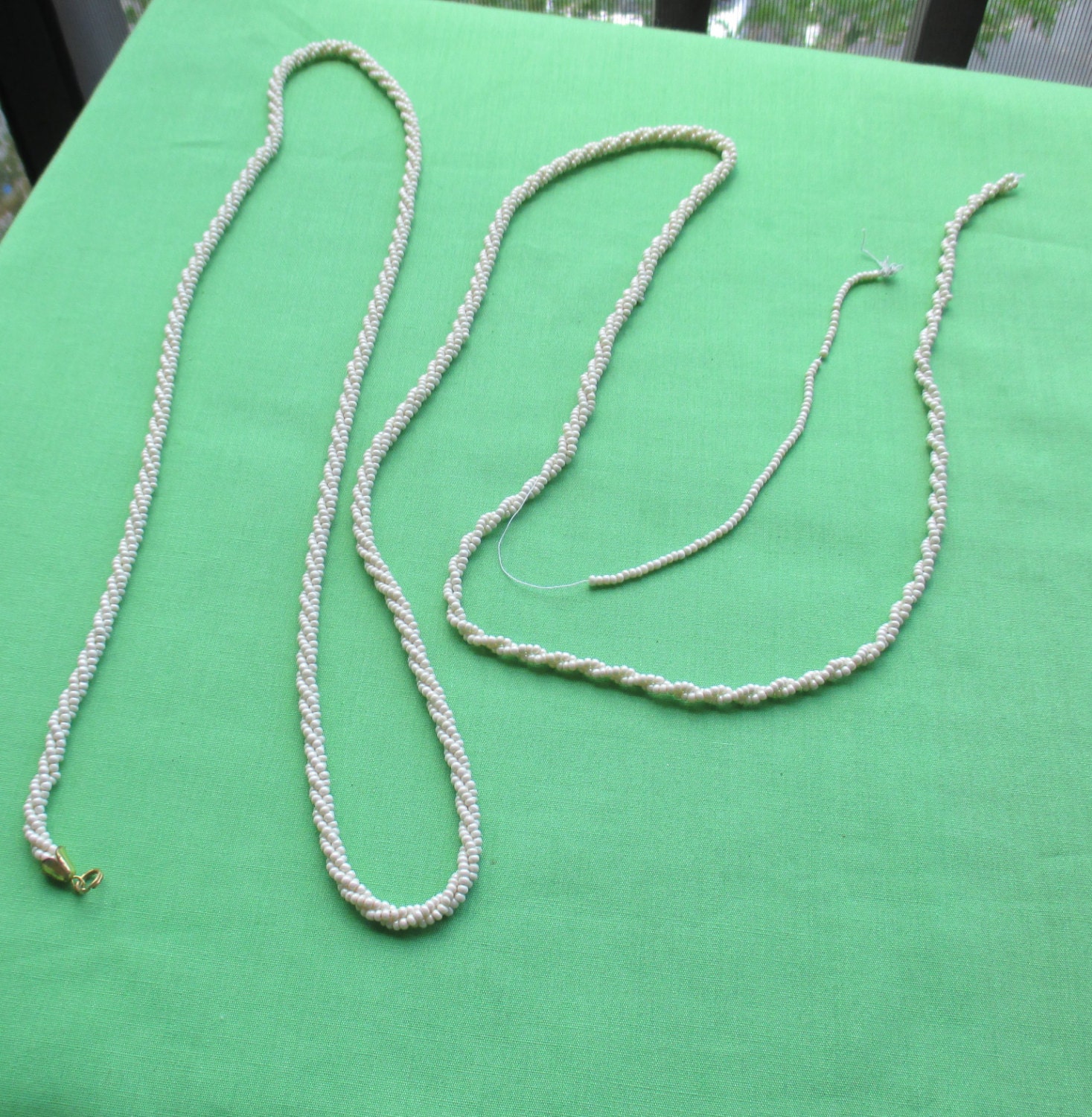 Vintage Twisted White Seed Bead Broken Long Necklace Repair