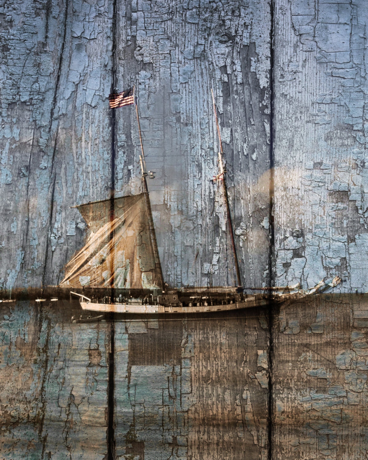 Coastal Sailboat Wall Art Rustic Brown Blue By Littlepiephotoart