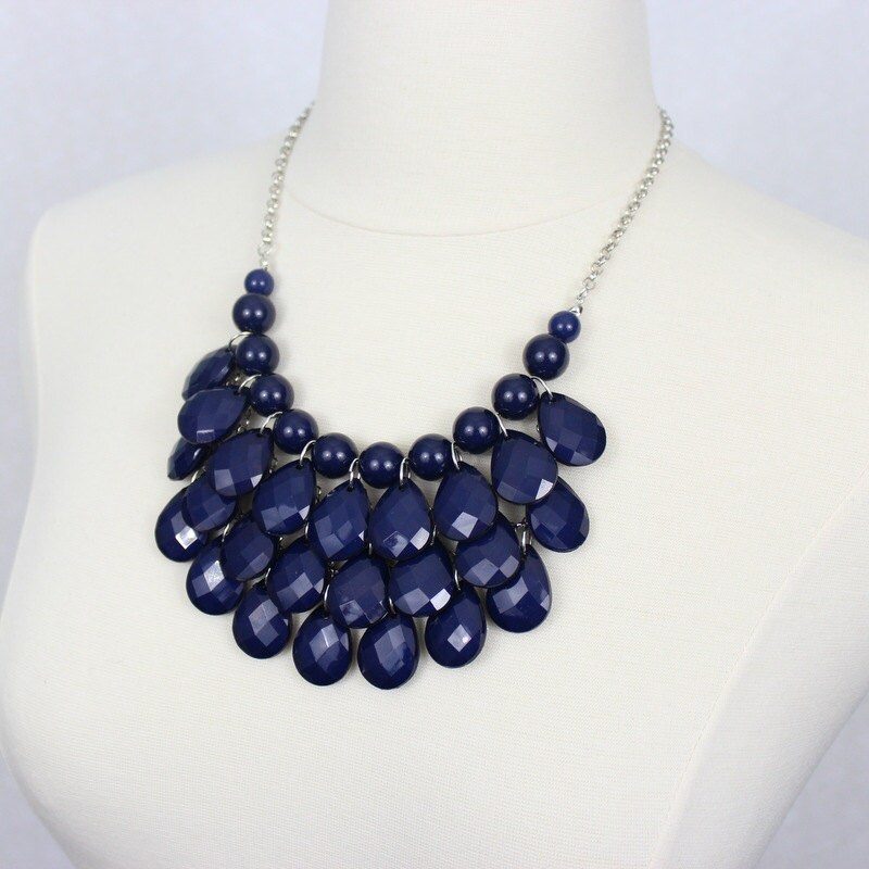 Navy Multi Layered Necklace Chunky Necklace Statement Necklace
