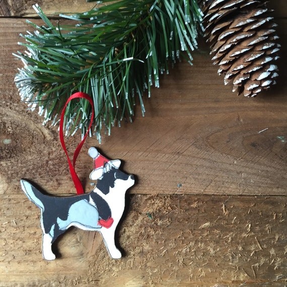 Husky christmas decoration, wooden tree decoration, husky ornament