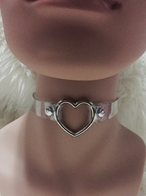 90s Choker Transparent HEART SILVER Shape Choker Necklace