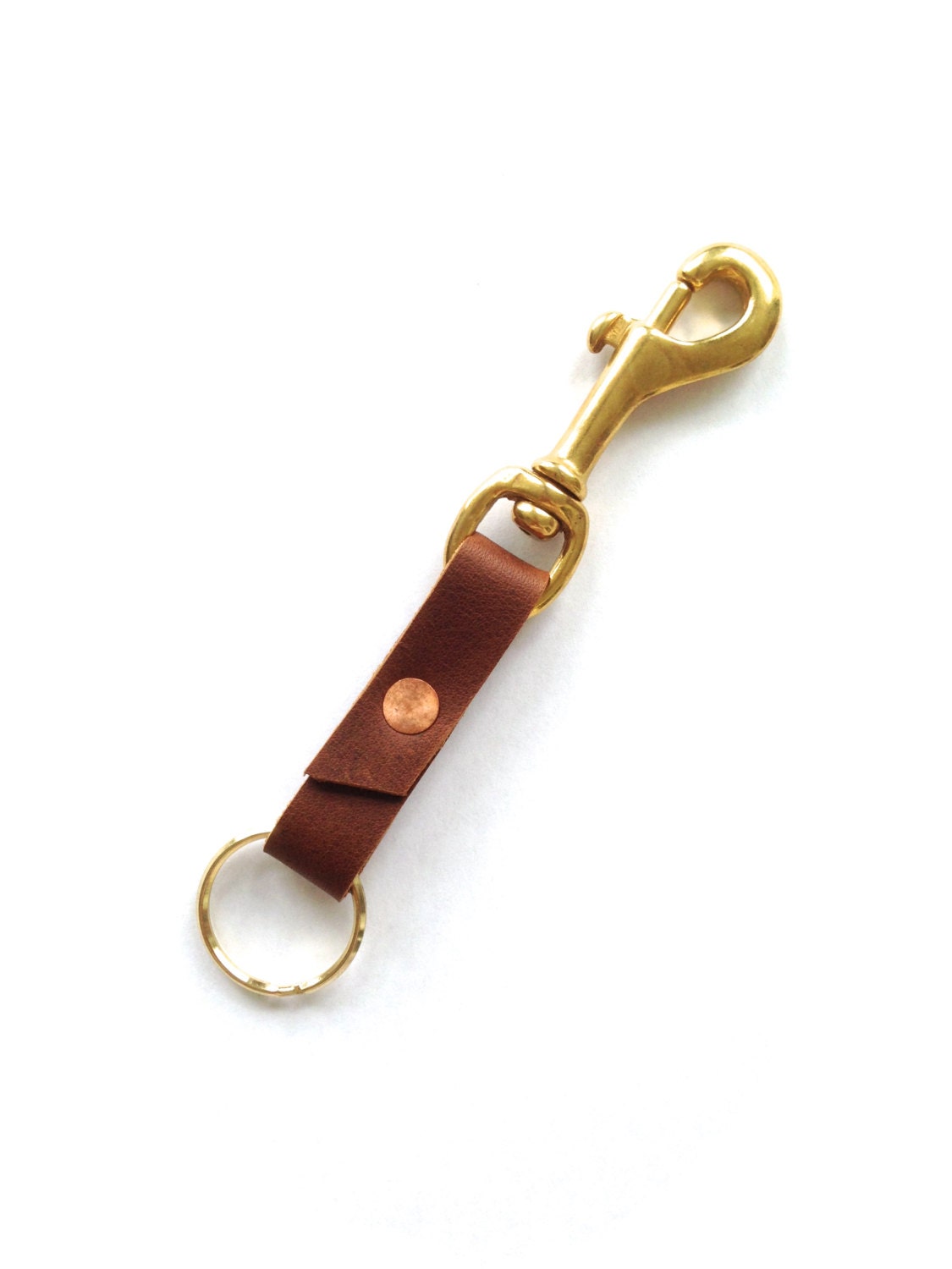 Large Leather Key Fob copper rivet brass by ButterbeanLeatherCo