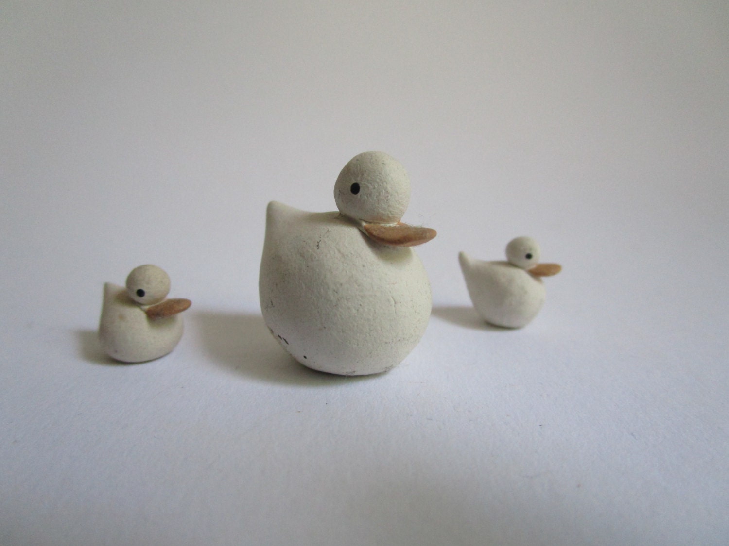 Set of 3 miniature ceramic ducks duck family collectible