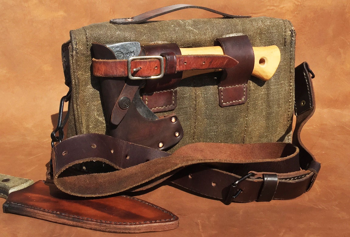 Leather and Waxed Canvas Bushcraft Bag by MuleLeather on Etsy