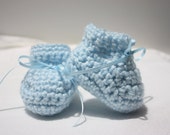 Blue Baby Boy Booties - Crocheted Newborn Baby Booties With Ribbon Ties Blue Baby Boy Booties - Crocheted Newborn Baby Booties With Ribbon Ties