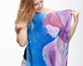 Silk Scarf "Lady in the blue". HandPainted Scarf blue, Batik scarf. Summer Accessory, Christmas Gift for women, Silk Scraves, Ready To Ship Silk Scarf "Lady in the blue". HandPainted Scarf blue, Batik scarf. Summer Accessory, Christmas Gift for women, Silk Scraves, Ready To Ship