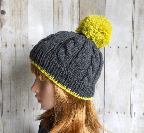 hat pom pattern pom ski Grey with Hat, Pom, Snowboard Pom Hat Beanie Ski Chartreuse Handknit