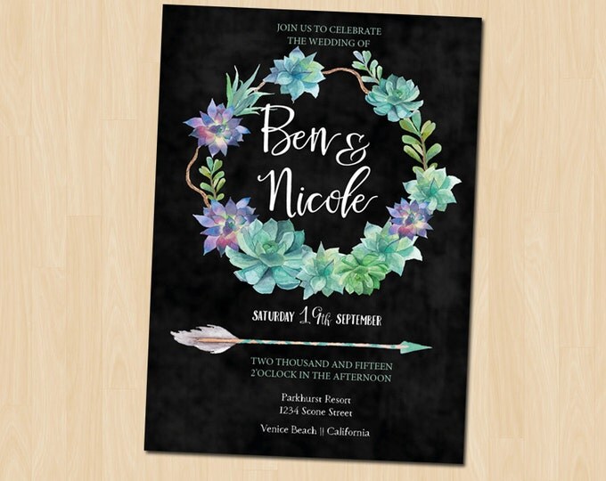 Printable Succulent and Floral Wedding Suite - PRINTABLE Invitation // RSVP // Information Card by GreenDoorHandmade