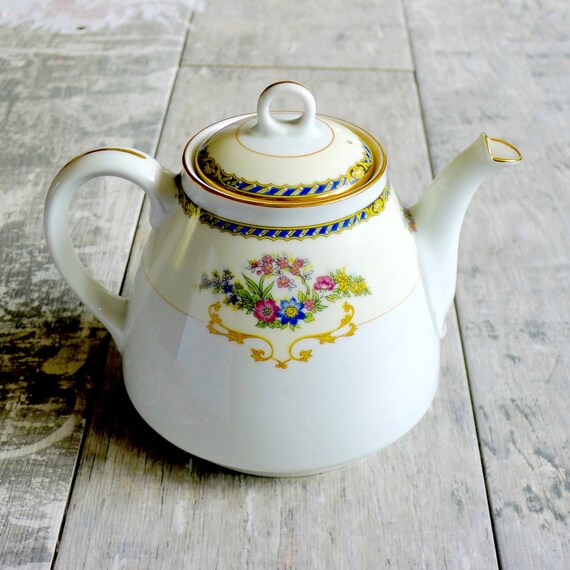 Antique NORITAKE Teapot Fine China Floral & Gold Motif RC