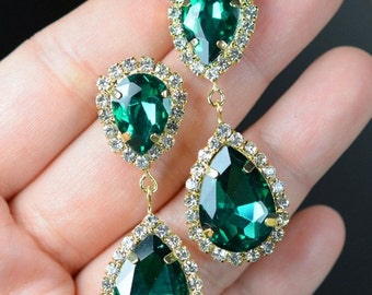 Emerald Green Teardrop Dangle Earrings Angelina Jolie Earrings emerald Crystal Celebrity Inspired Bridesmaid Gift , bridesmaid jewelry