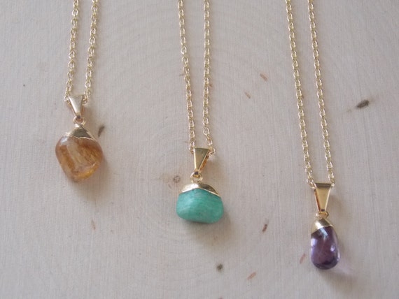 Items similar to Gemstone Necklace, Polished Stone Necklace, Tumbled ...