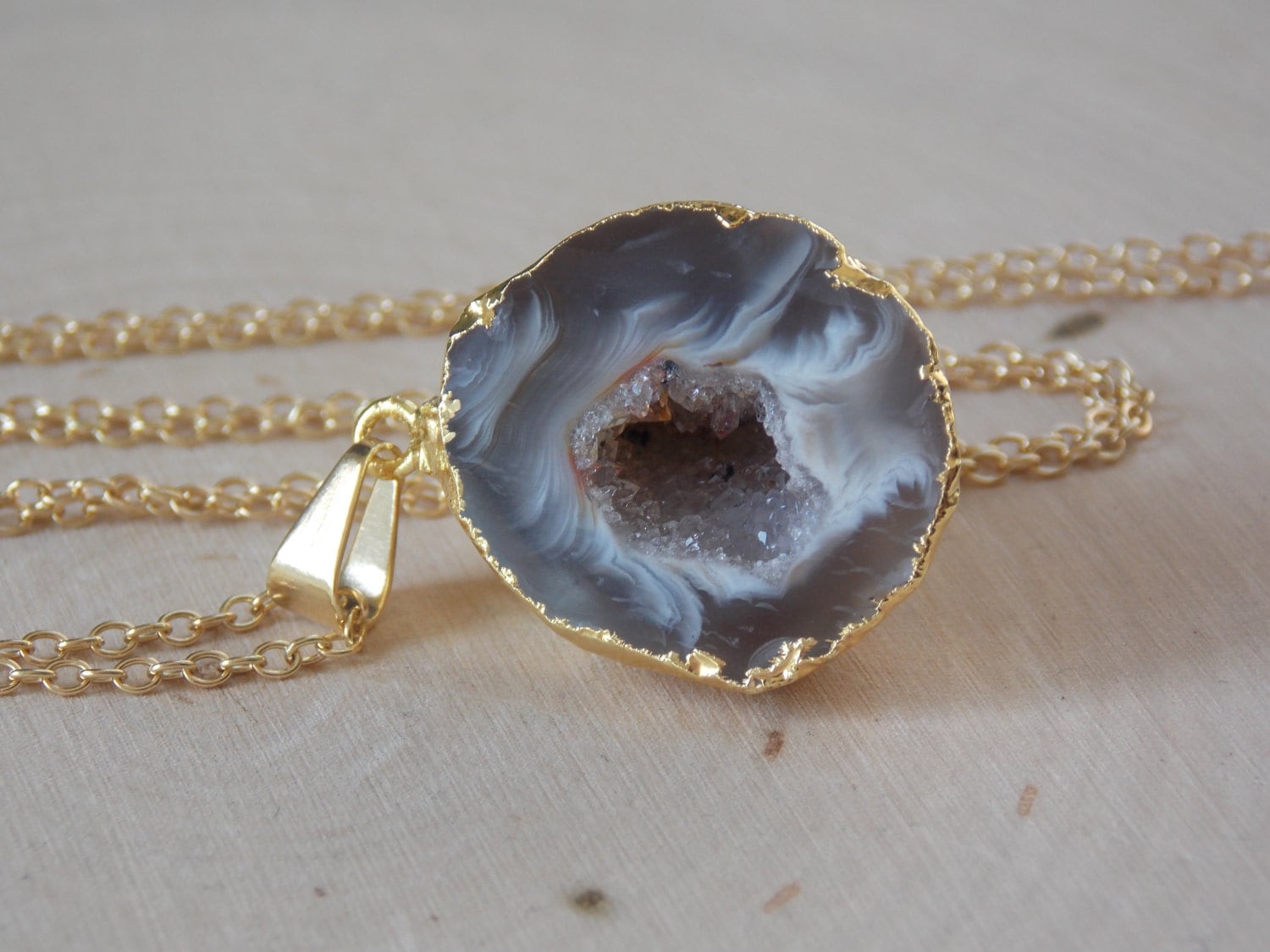 Geode Necklace on a Gold Filled Chain Geode Half by MalieCreations