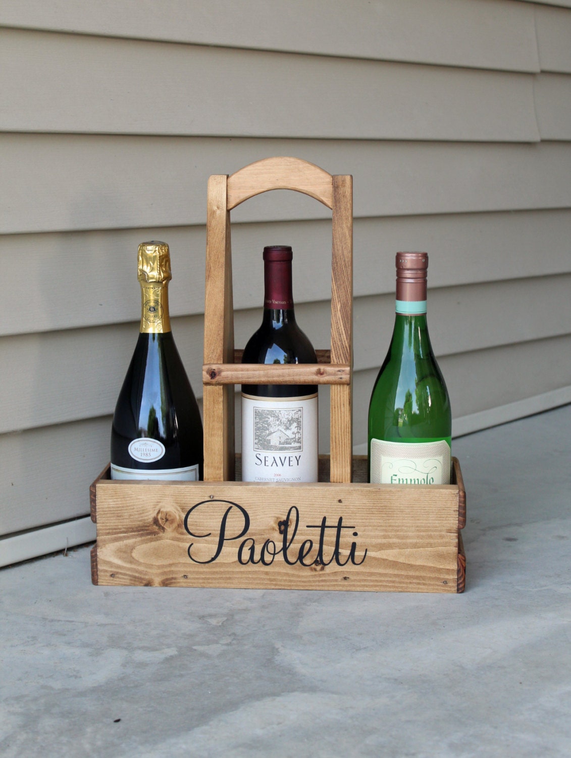 WINE Lover Gift Rustic Wood WINE CADDY Wine Carrier Wine Tote