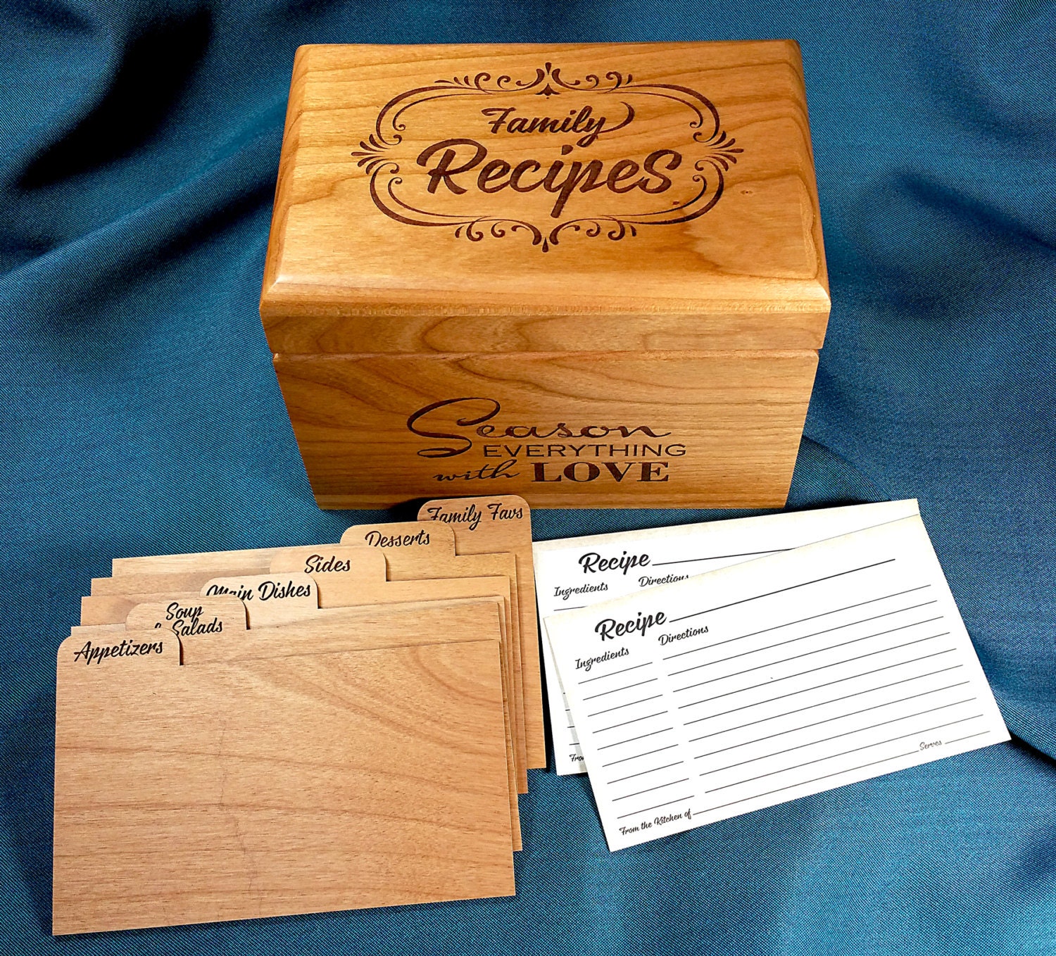 Personalized Recipe Box wood with Recipe Cards by LaserScribeIt