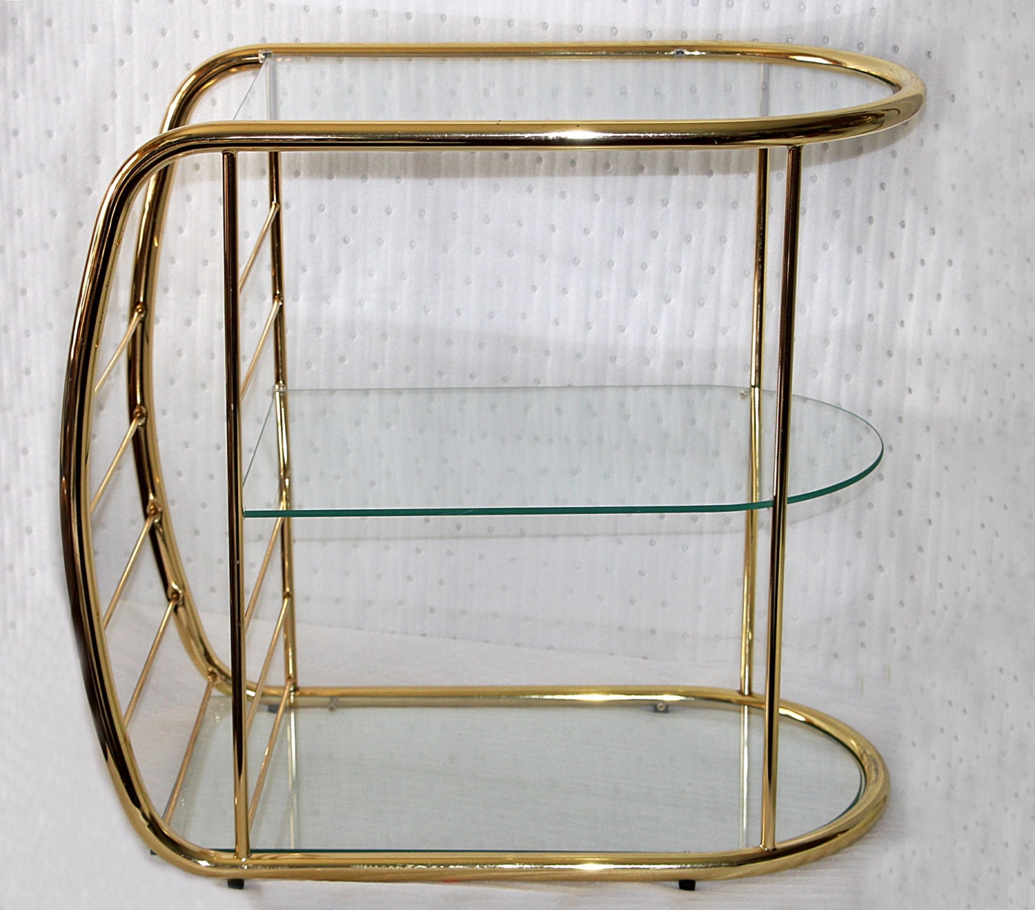 Vintage Gold Metal Three Glass Shelf Side by QUEENIESECLECTIC