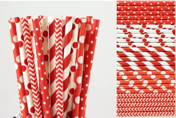Red Paper Straws Mix-Red Straws-Polka Dot Straws-Chevron Straws-Striped Straws-Party Straws-Valentines Day Straws-Wedding Straws-Paper Straw Il_570xn
