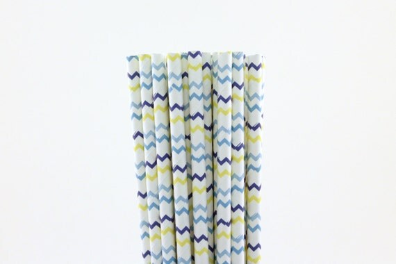 Blue Yellow and Aqua Chevron Paper Straws-Blue Straws-Chevron Straws-Yellow Straws-Sleepover Party Straws-Aqua Blue Straws-Baby Shower Straw Il_570xn