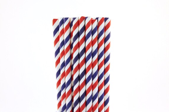 Red White and Blue Striped Paper Straws-Striped Straws-Red and Blue Straws-4th of July Party Straws-Patriotic Straws-Circus Party Straws Il_570xn