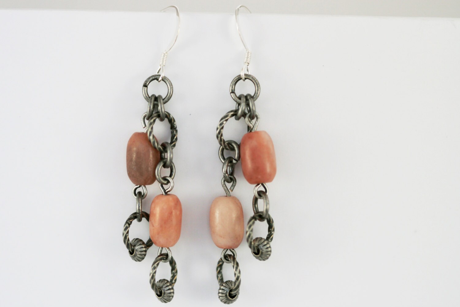 Peach Aventurine Beaded Earrings with Antique by Rock2Gems on Etsy