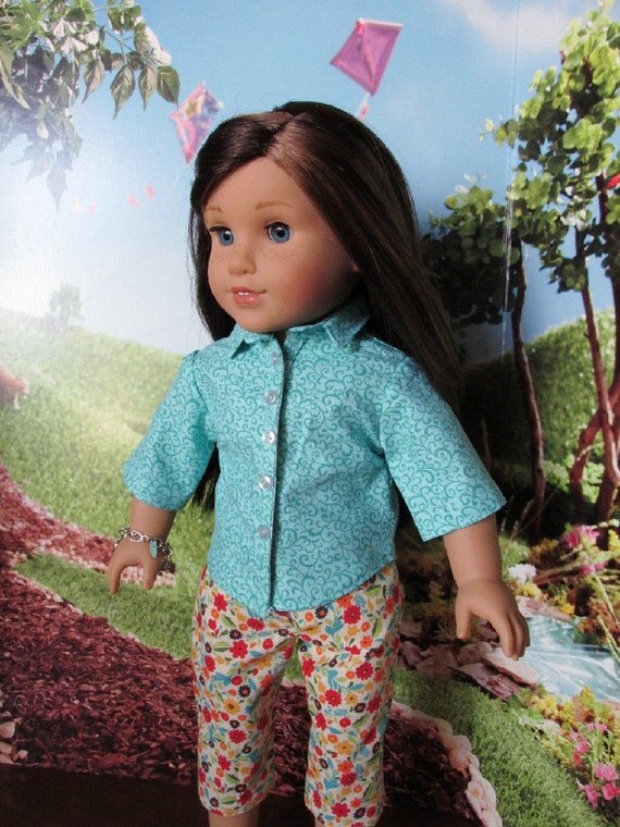 18 inch Doll Clothes Aqua Button Up Shirt by EverythingNice4Dolls