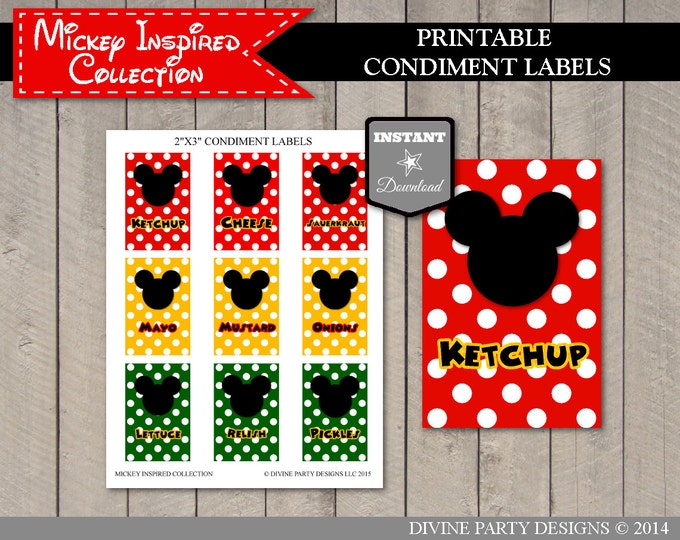SALE INSTANT DOWNLOAD Printable Classic Mouse Large 8x10 Sign Package / 12 Signs / Free Condiment Labels / Classic Mouse Collection / Item #
