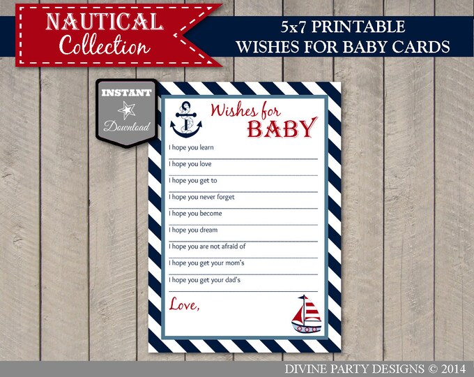SALE INSTANT DOWNLOAD Nautical Boy Baby Shower Game Package / Printable Diy / Diaper Raffle / Wishes for Baby / Nautical Collection / Item #