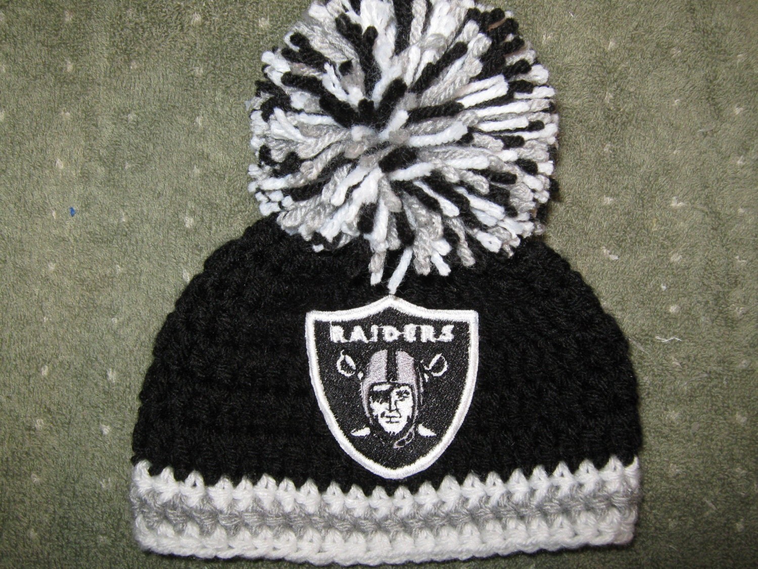 pom pom beanie raiders Hat Raiders Beanie by Crochet Oakland JillieBeansCrochet Baby