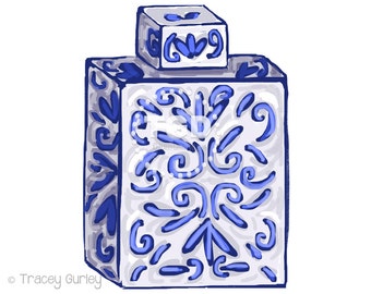 Blue and White Ginger Jar Clip Art - Original Art. chinoiserie jar clip art, Tracey Gurley Designs