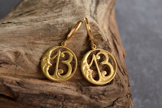 Lucky 13 brass earrings